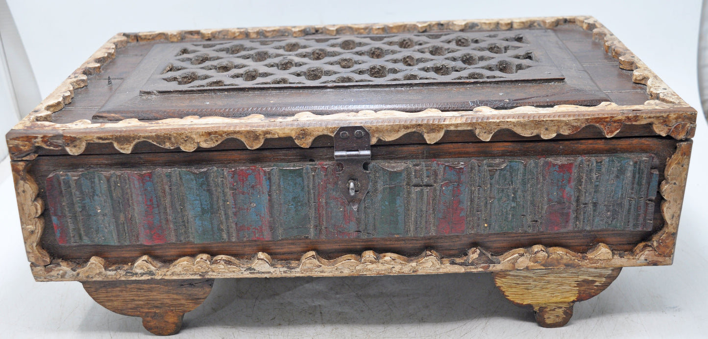 Antique Wooden Storage Chest Box Original Old Hand Crafted Fine Carved