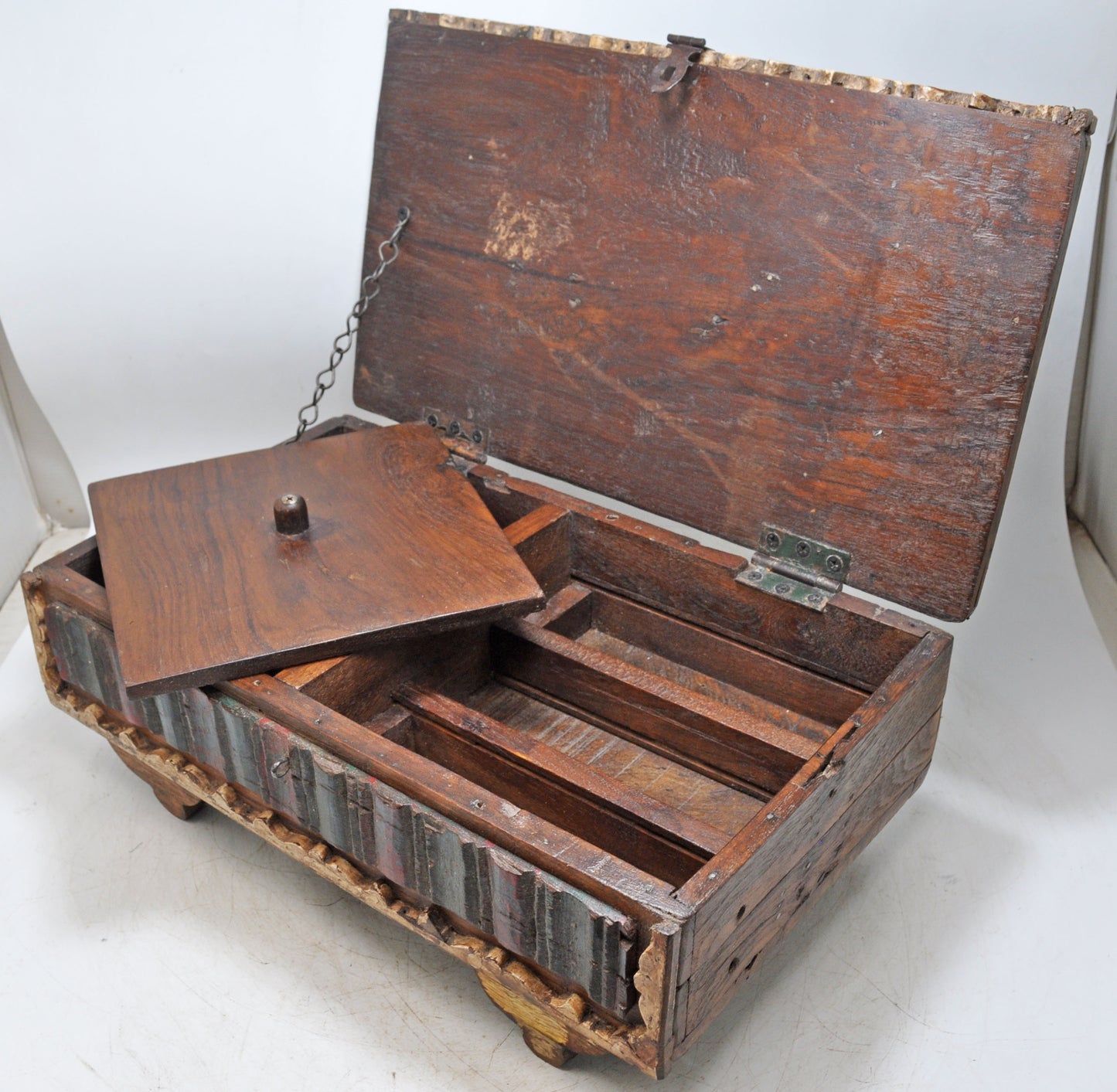 Antique Wooden Storage Chest Box Original Old Hand Crafted Fine Carved