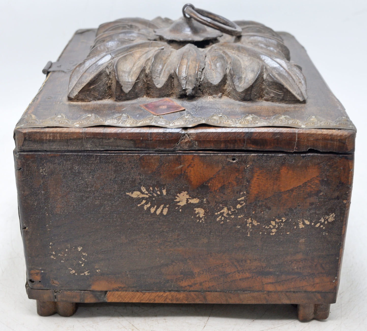 Antique Wooden Storage Chest Box Original Old Hand Crafted Fine Carved Metal Fitted