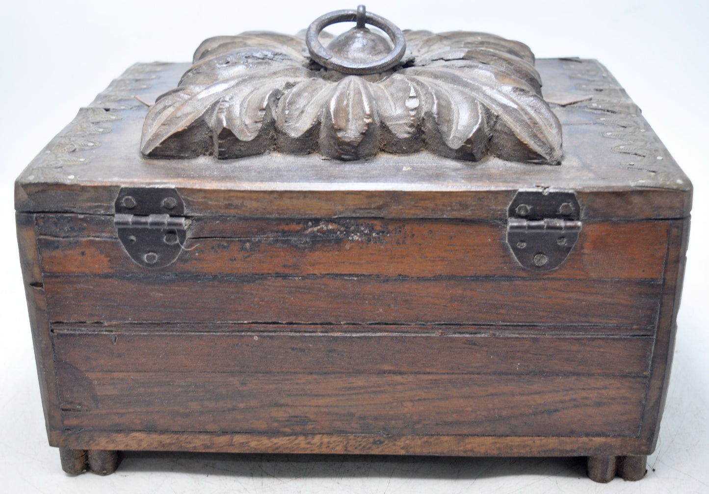 Antique Wooden Storage Chest Box Original Old Hand Crafted Fine Carved Metal Fitted