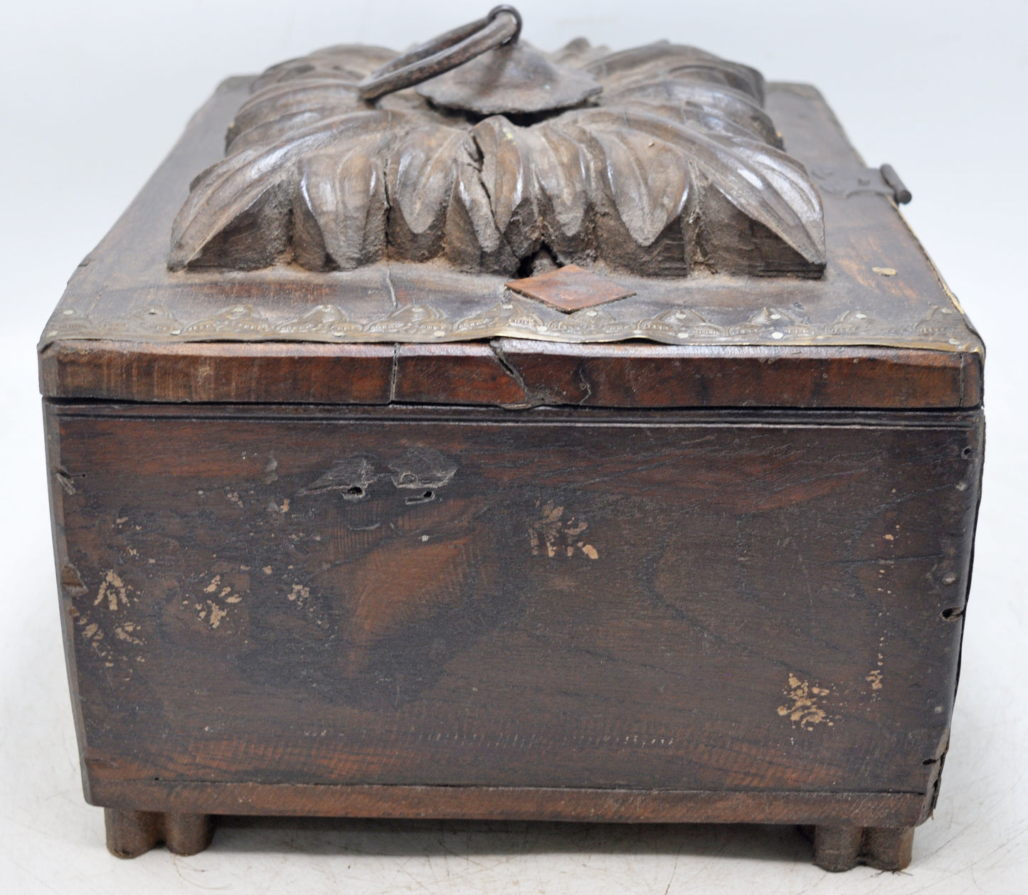 Antique Wooden Storage Chest Box Original Old Hand Crafted Fine Carved Metal Fitted