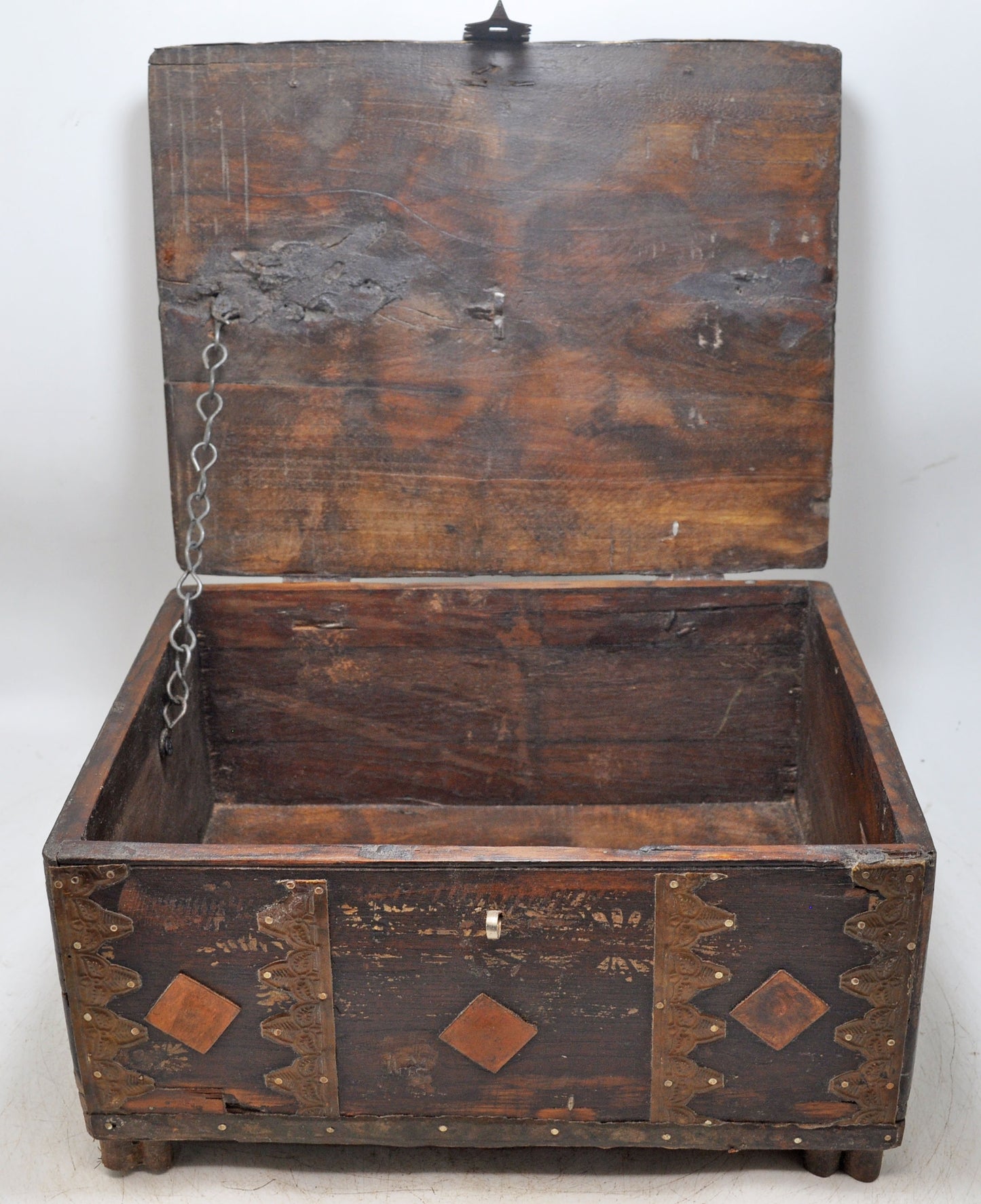 Antique Wooden Storage Chest Box Original Old Hand Crafted Fine Carved Metal Fitted