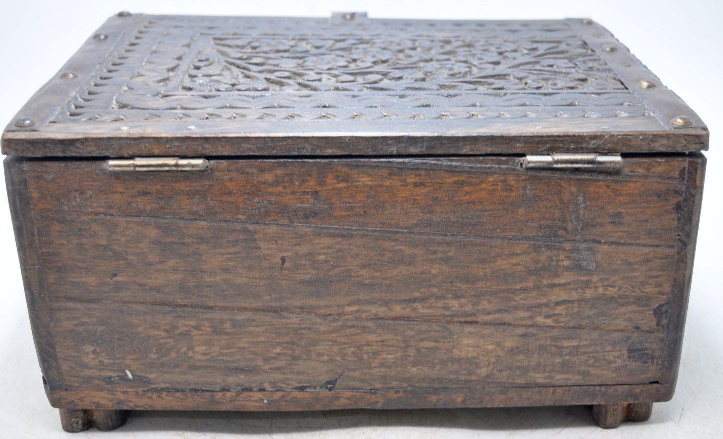 Antique Wooden Storage Chest Box Original Old Hand Crafted Fine Carved Metal Fitted
