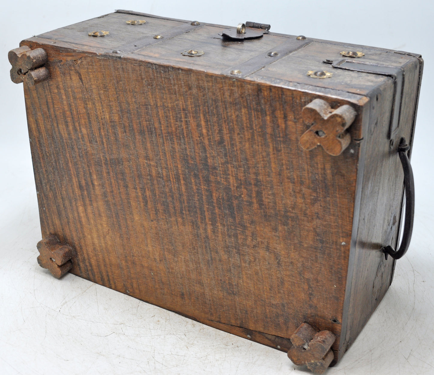Antique Wooden Storage Chest Box Original Old Hand Crafted Fine Carved Metal Fitted