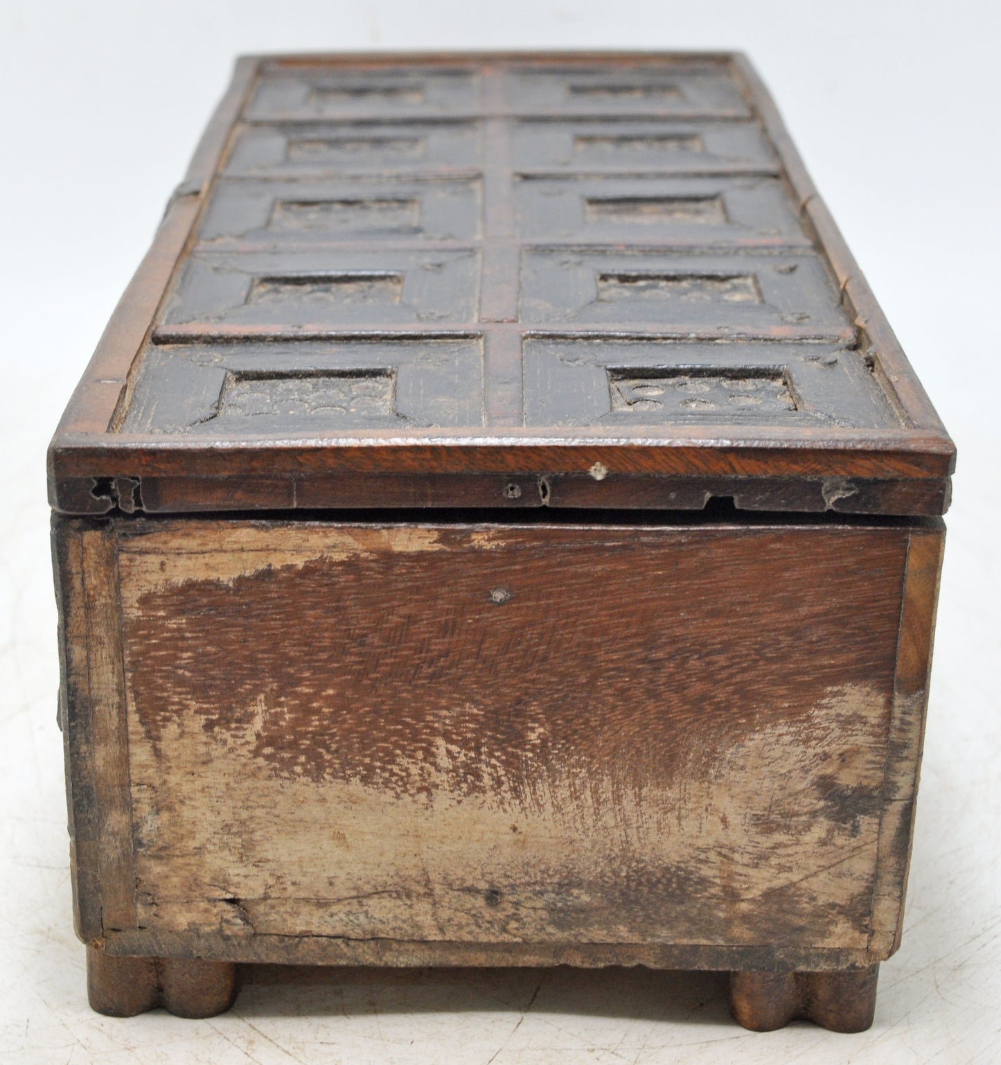 Antique Wooden Storage Chest Box Original Old Hand Crafted Fine Carved Metal Fitted