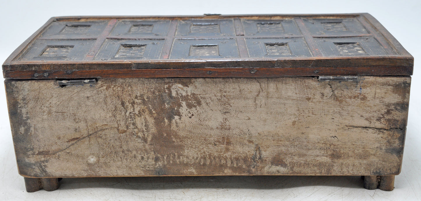 Antique Wooden Storage Chest Box Original Old Hand Crafted Fine Carved Metal Fitted