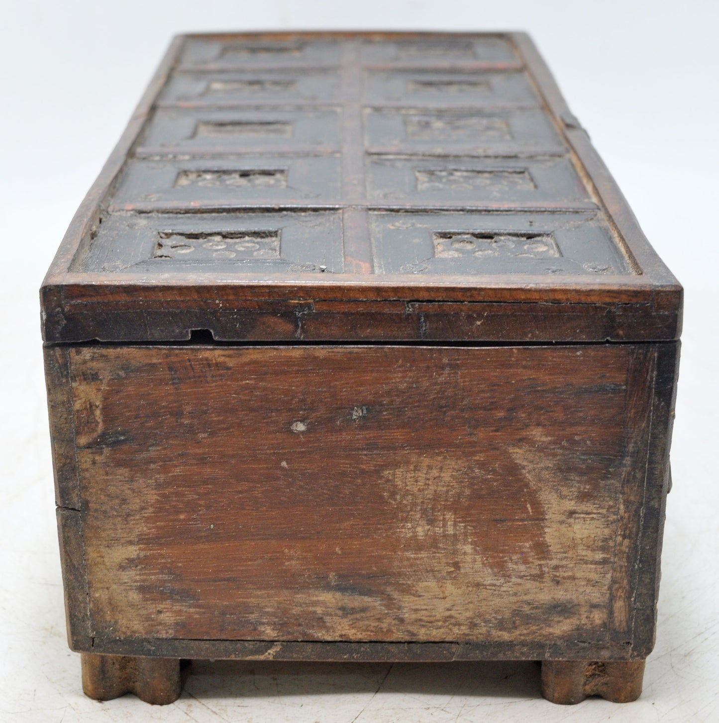 Antique Wooden Storage Chest Box Original Old Hand Crafted Fine Carved Metal Fitted