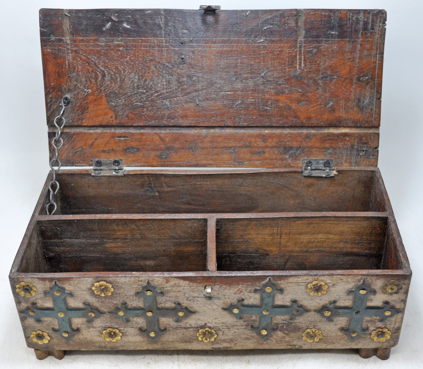 Antique Wooden Storage Chest Box Original Old Hand Crafted Fine Carved Metal Fitted