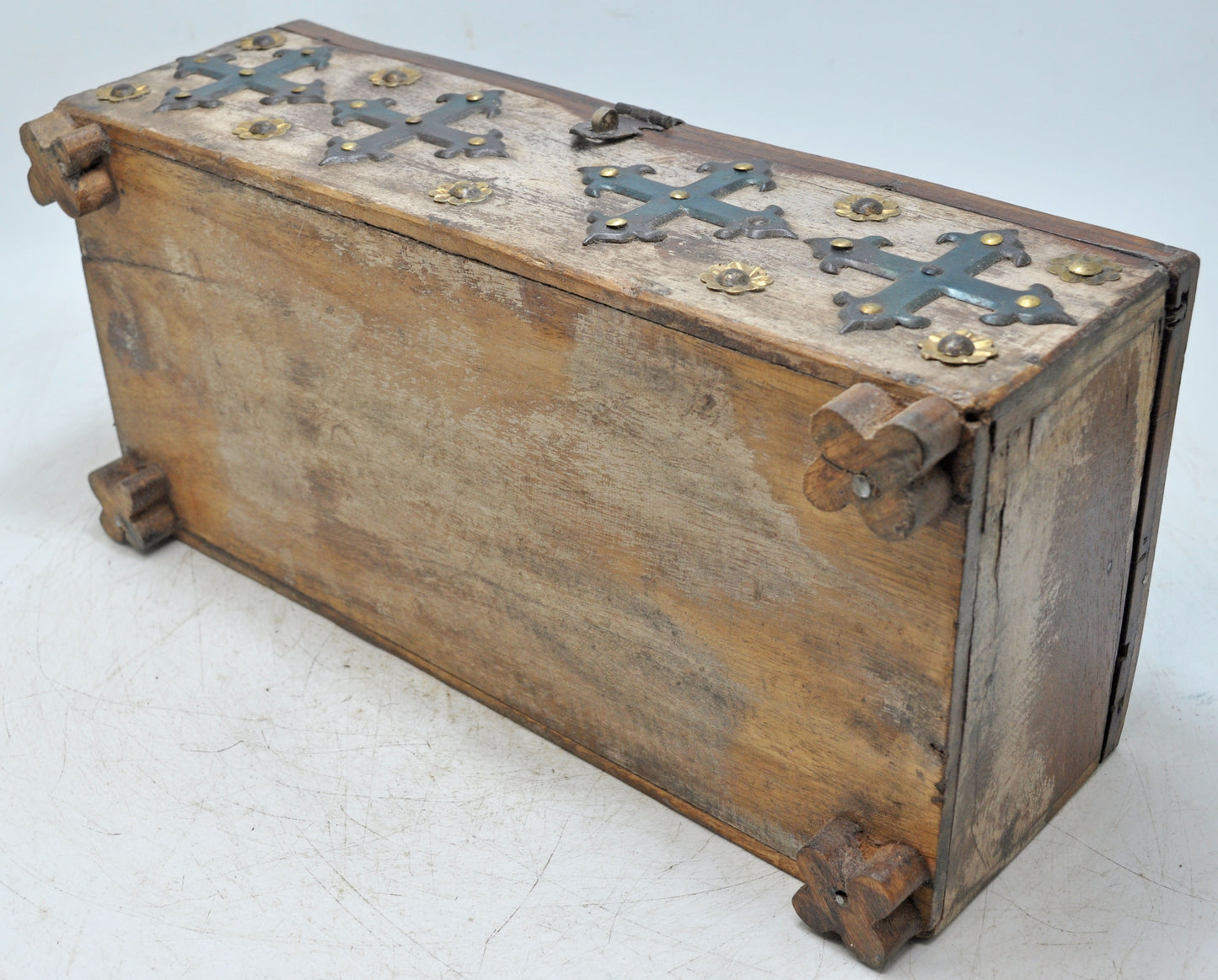 Antique Wooden Storage Chest Box Original Old Hand Crafted Fine Carved Metal Fitted