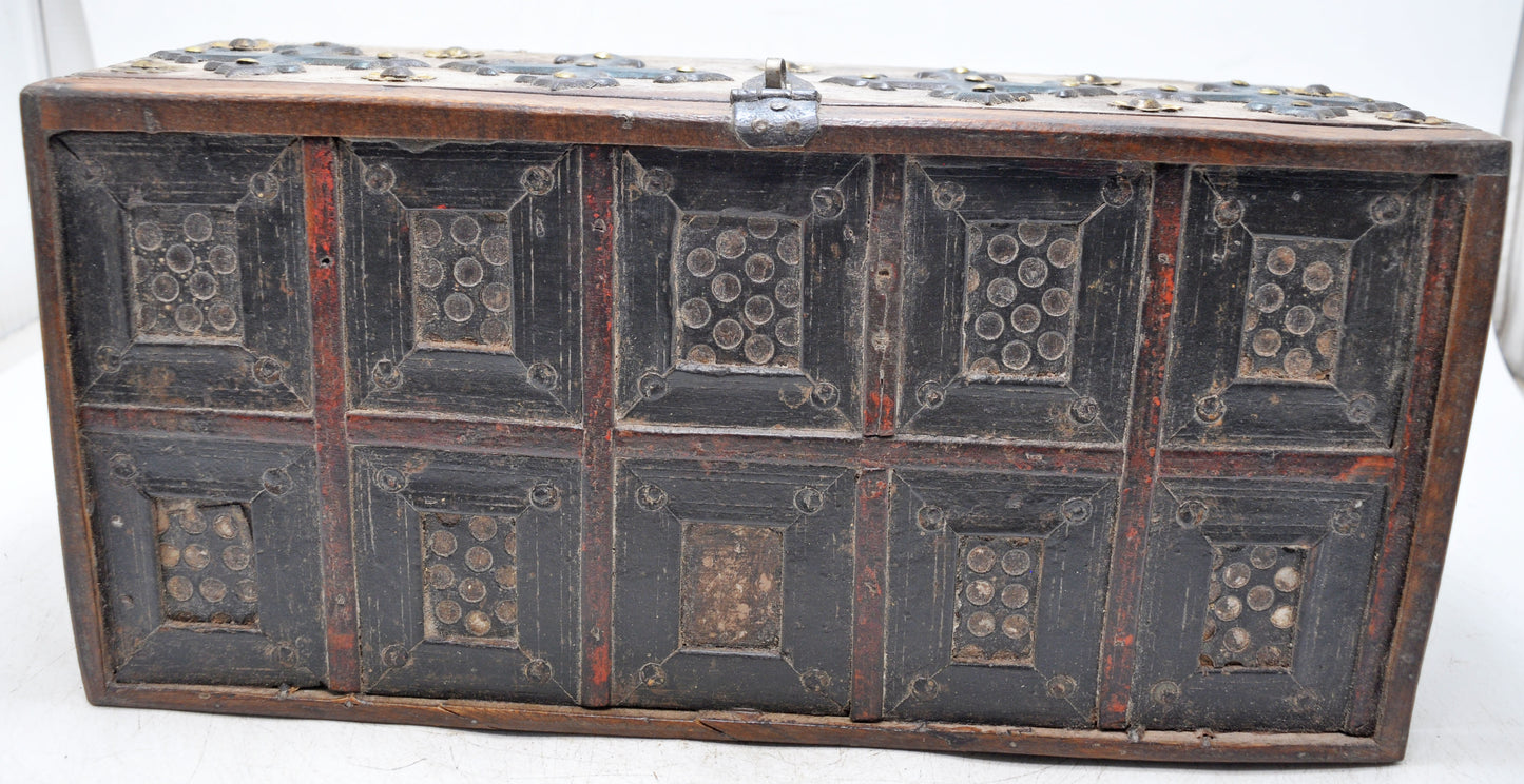 Antique Wooden Storage Chest Box Original Old Hand Crafted Fine Carved Metal Fitted