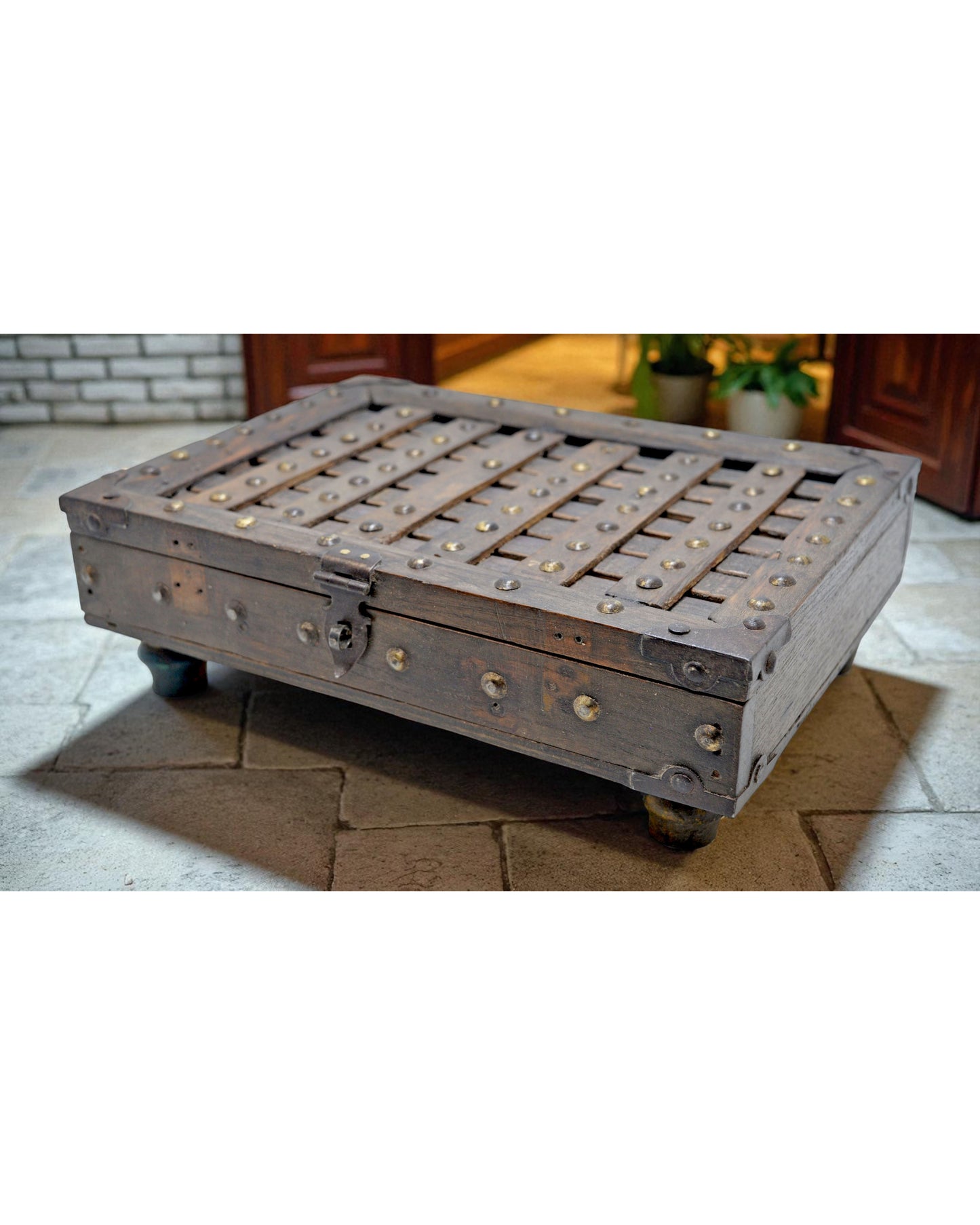 Antique Wooden Storage Chest Box Original Old Hand Crafted Carved Metal Fitted