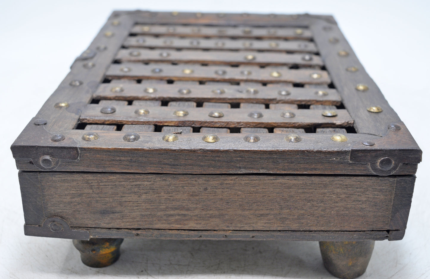 Antique Wooden Storage Chest Box Original Old Hand Crafted Carved Metal Fitted