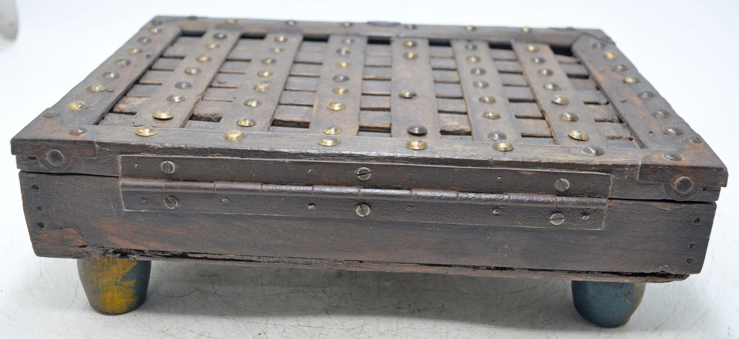 Antique Wooden Storage Chest Box Original Old Hand Crafted Carved Metal Fitted