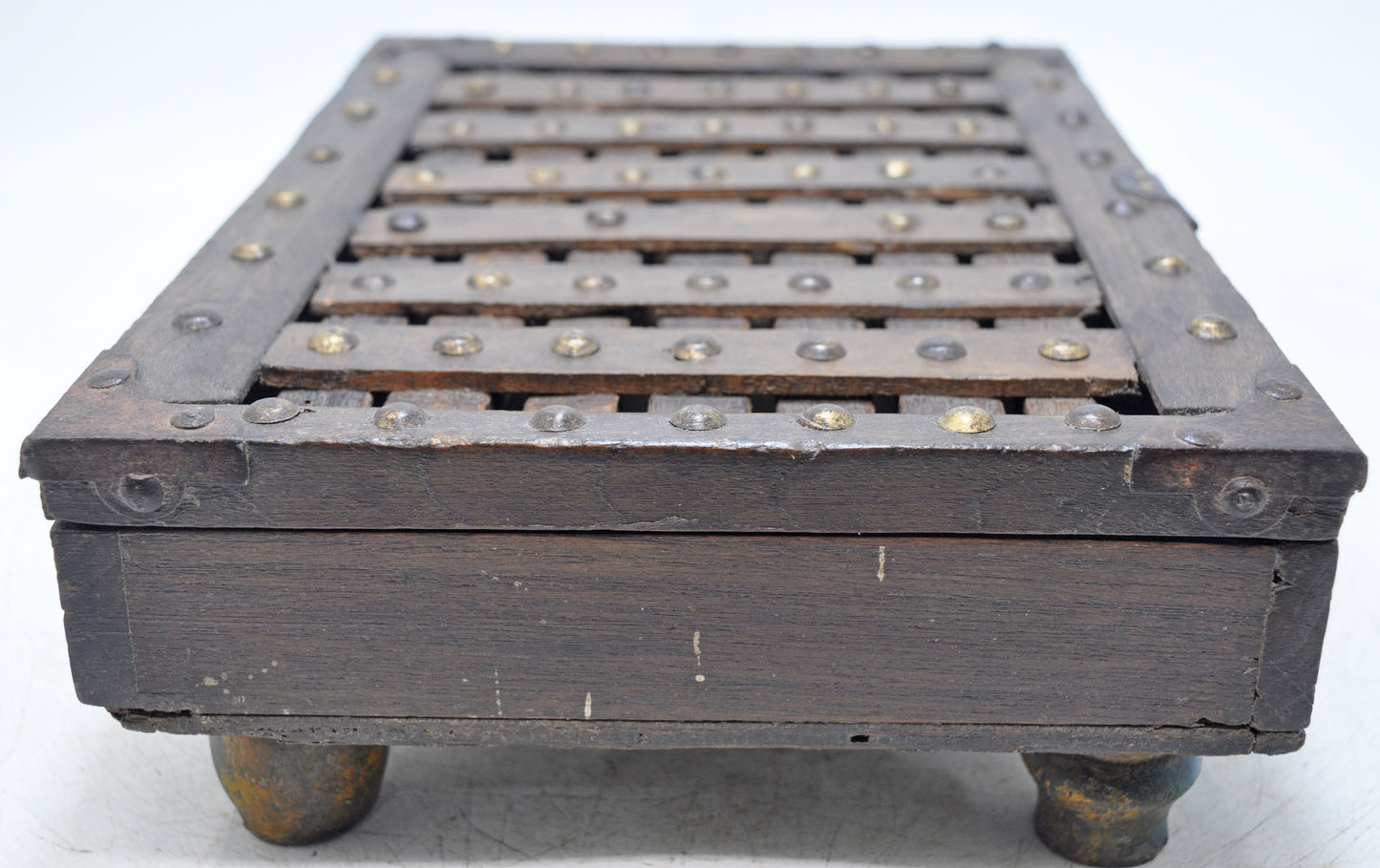 Antique Wooden Storage Chest Box Original Old Hand Crafted Carved Metal Fitted