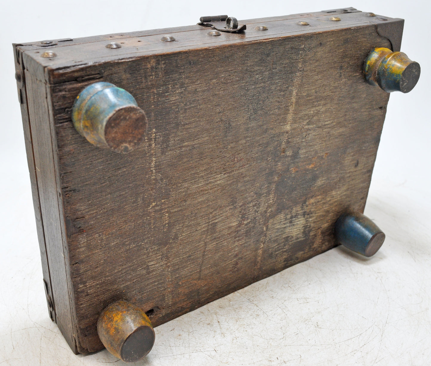 Antique Wooden Storage Chest Box Original Old Hand Crafted Carved Metal Fitted