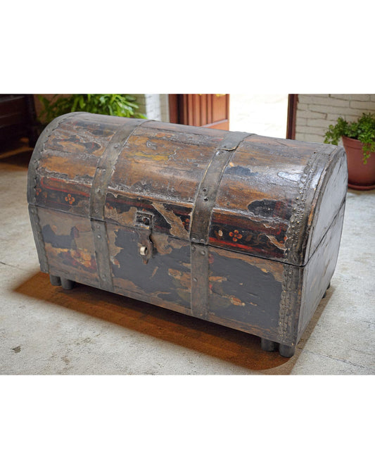 Antique Wooden Half Round Top Storage Box Original Old Hand Crafted Painted