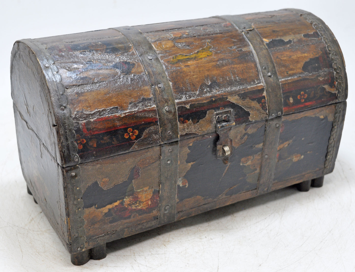 Antique Wooden Half Round Top Storage Box Original Old Hand Crafted Painted