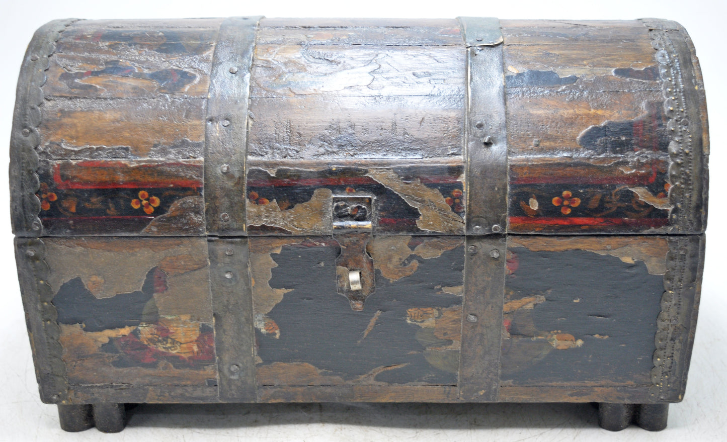 Antique Wooden Half Round Top Storage Box Original Old Hand Crafted Painted