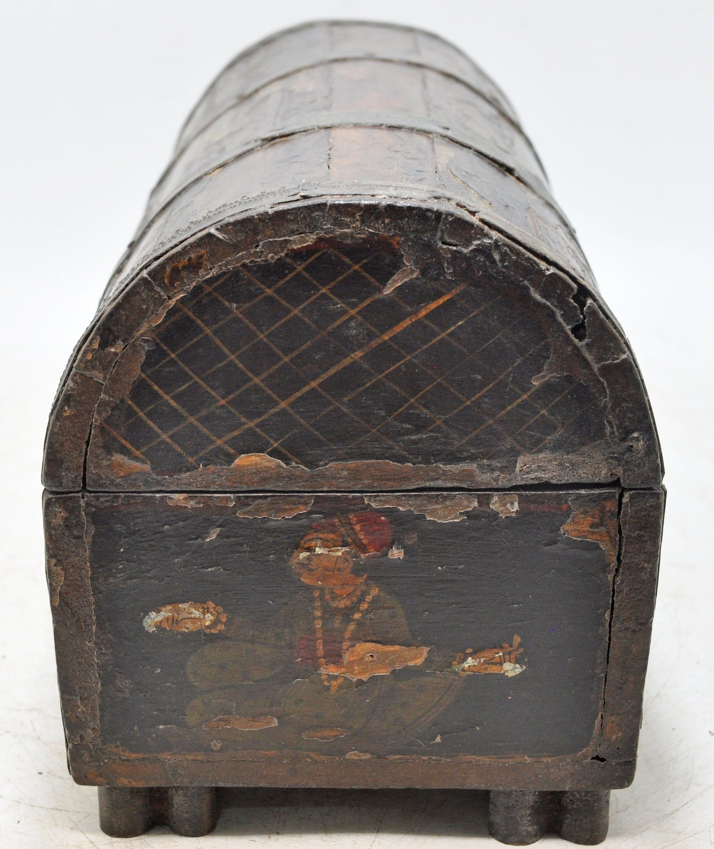 Antique Wooden Half Round Top Storage Box Original Old Hand Crafted Painted