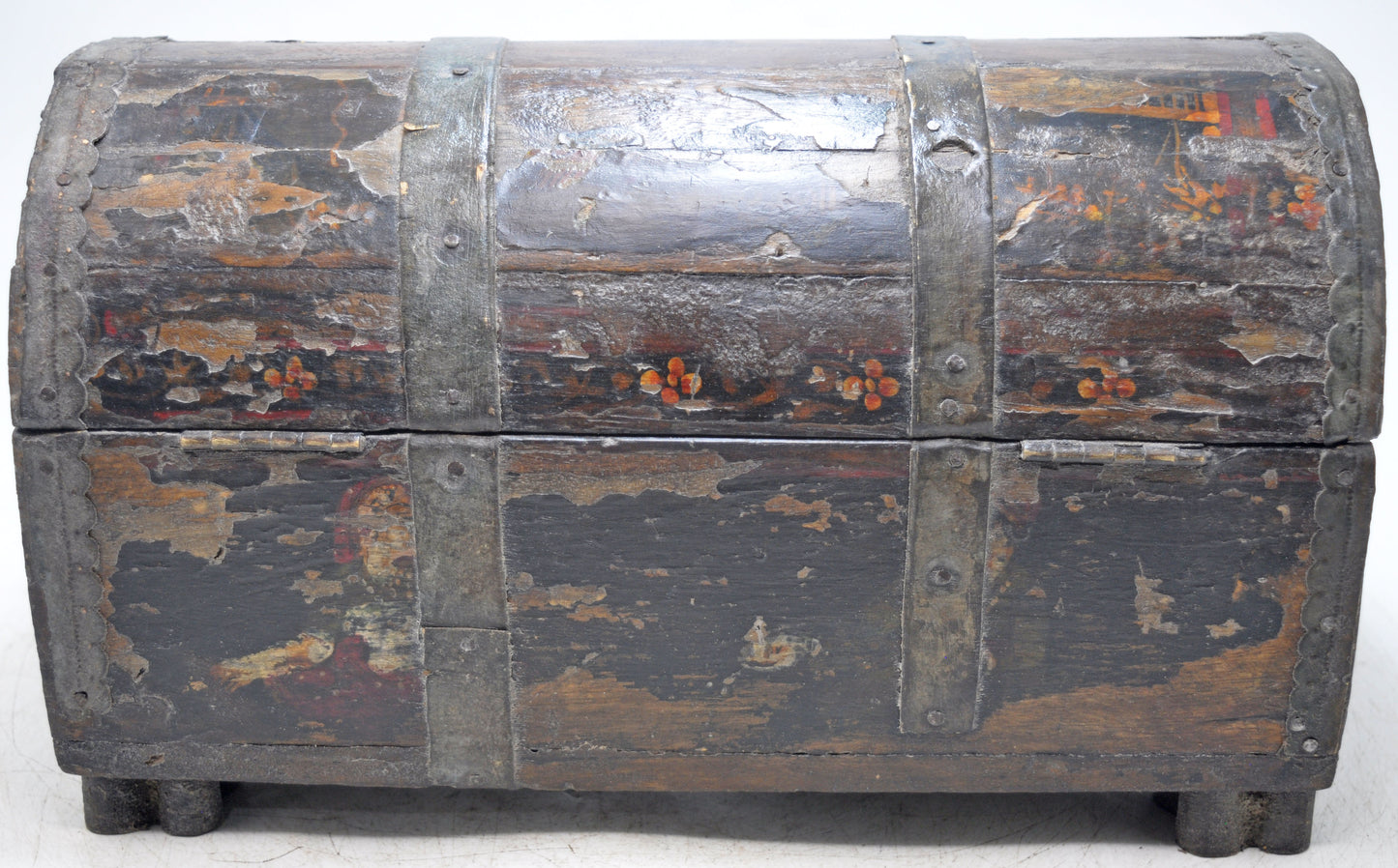 Antique Wooden Half Round Top Storage Box Original Old Hand Crafted Painted