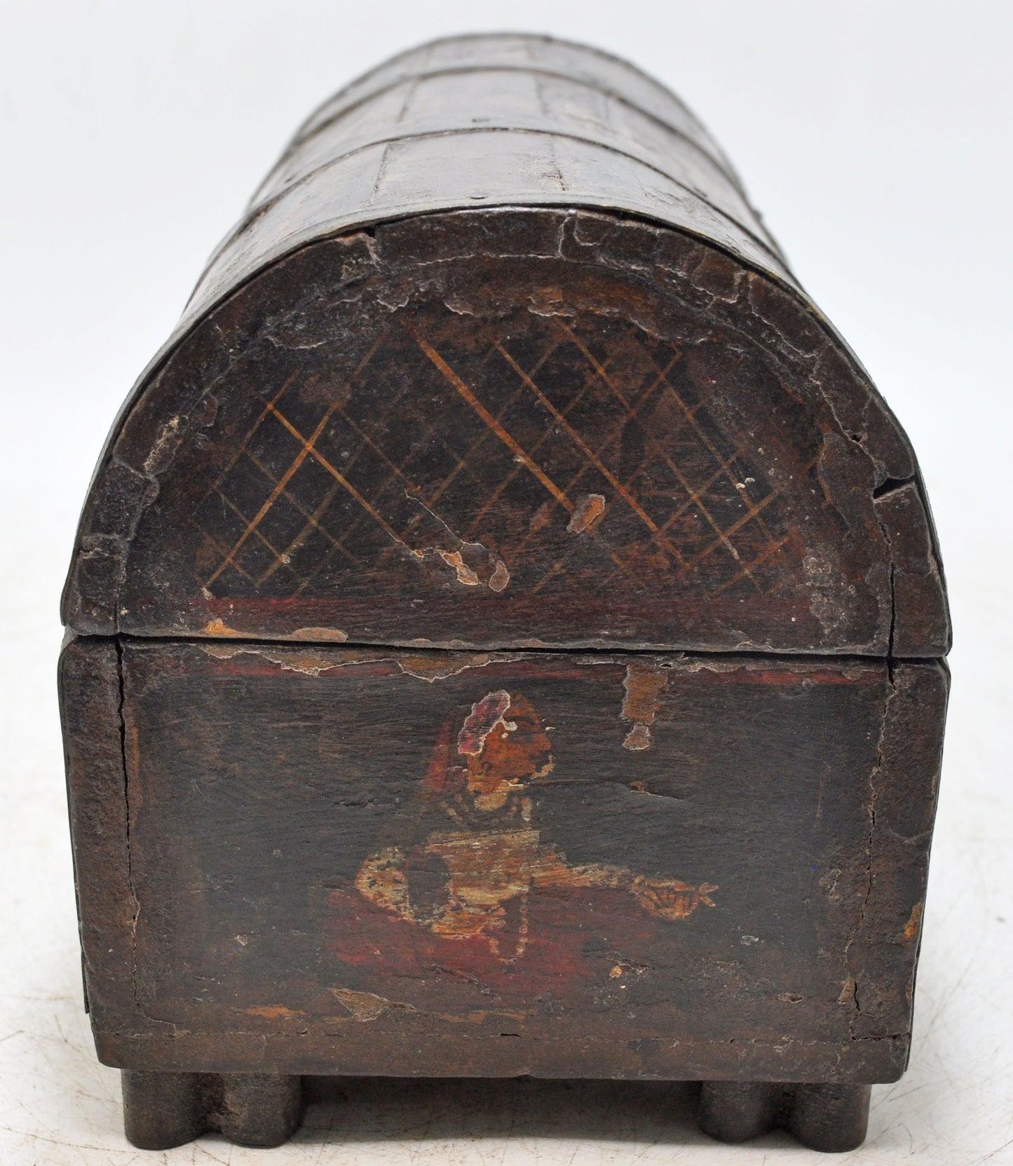 Antique Wooden Half Round Top Storage Box Original Old Hand Crafted Painted