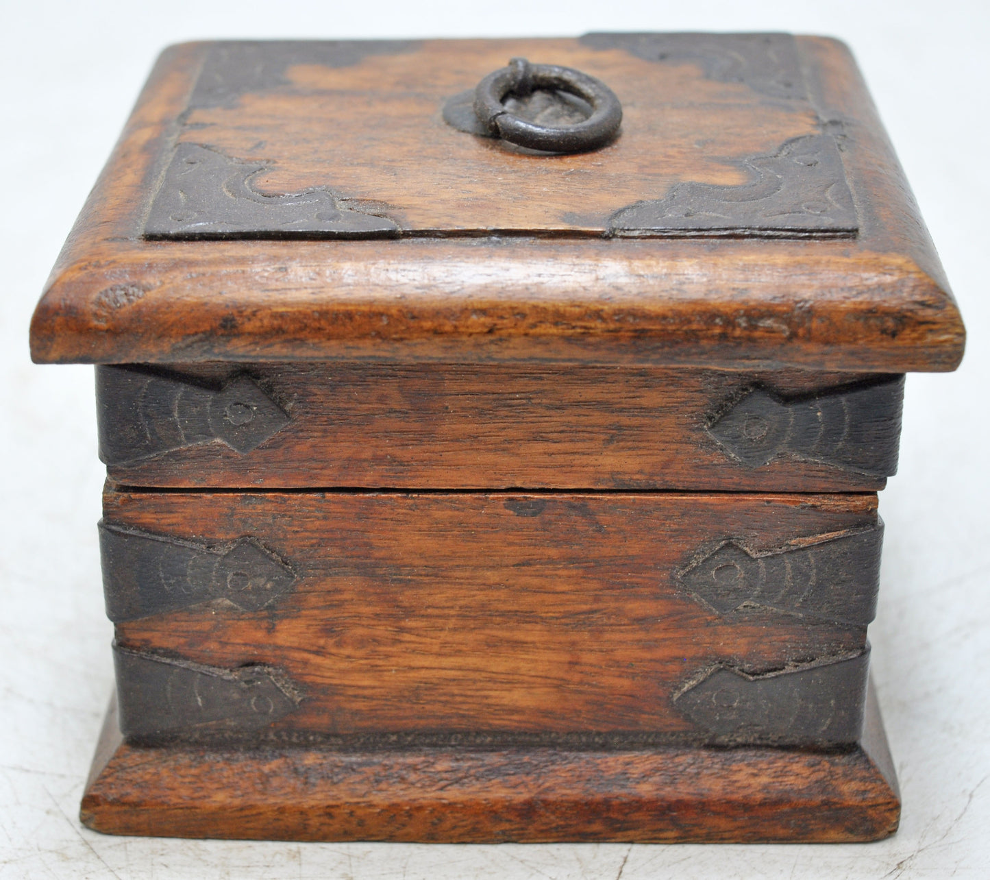 Vintage Wooden Small Square Storage Box Original Old Hand Crafted Metal Fitted