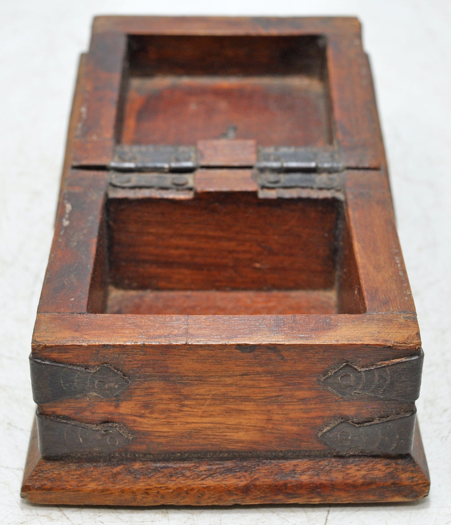 Vintage Wooden Small Square Storage Box Original Old Hand Crafted Metal Fitted
