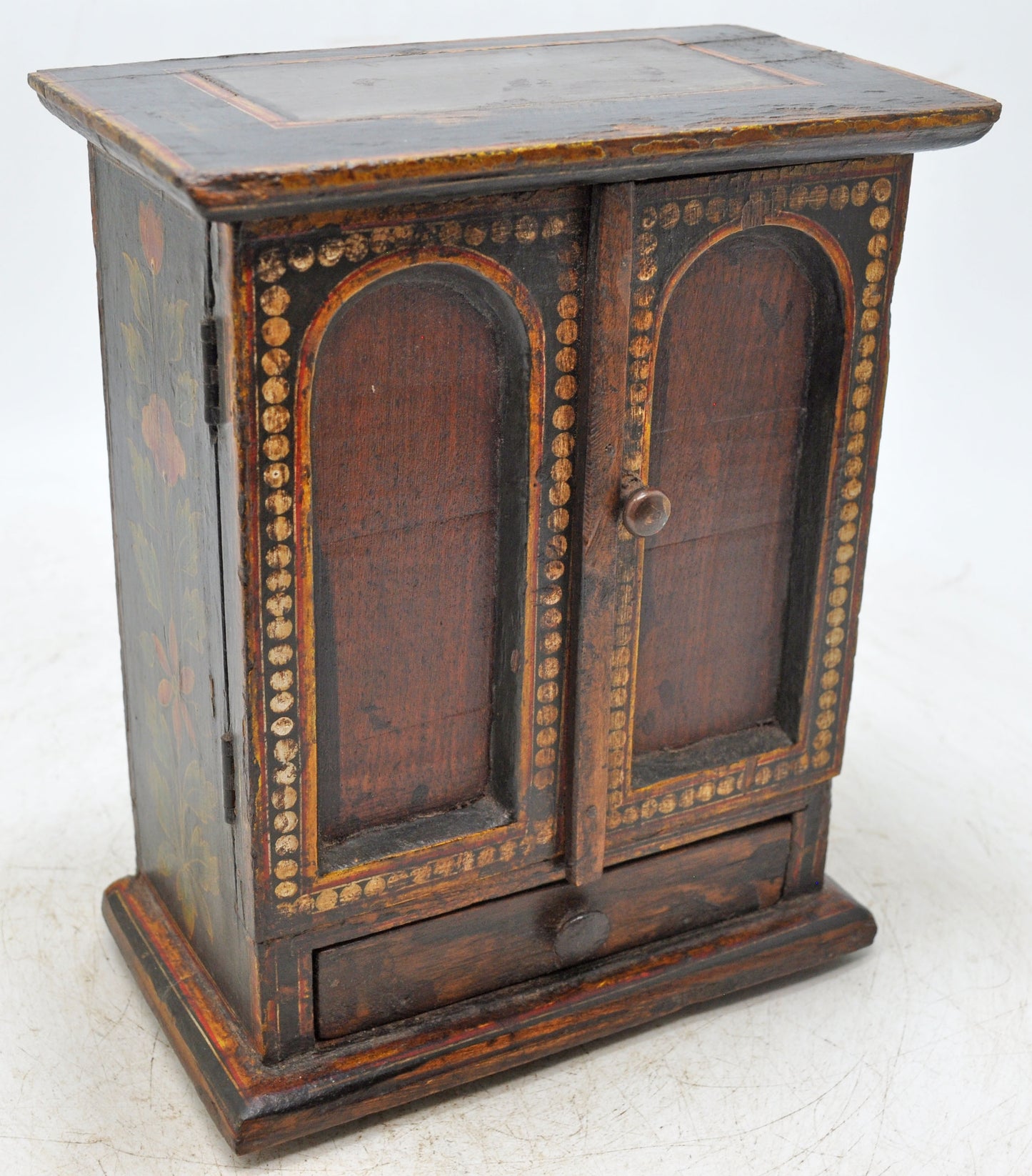 Vintage Wooden Cabinet Shaped Jewelery Box Original Old Hand Crafted Fine Painting