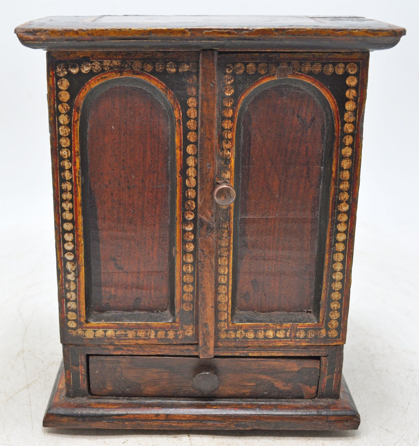 Vintage Wooden Cabinet Shaped Jewelery Box Original Old Hand Crafted Fine Painting