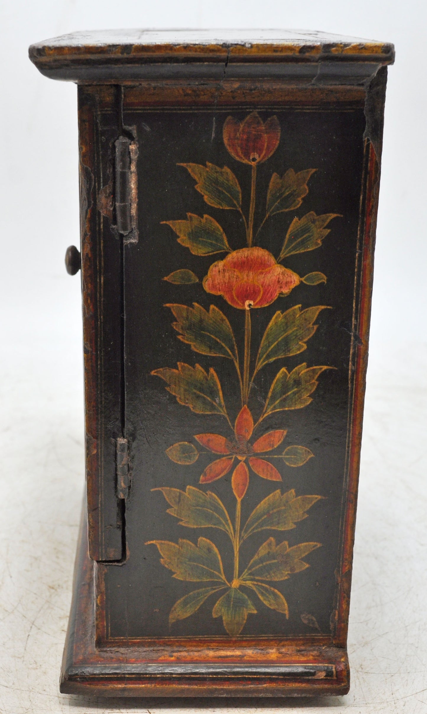 Vintage Wooden Cabinet Shaped Jewelery Box Original Old Hand Crafted Fine Painting