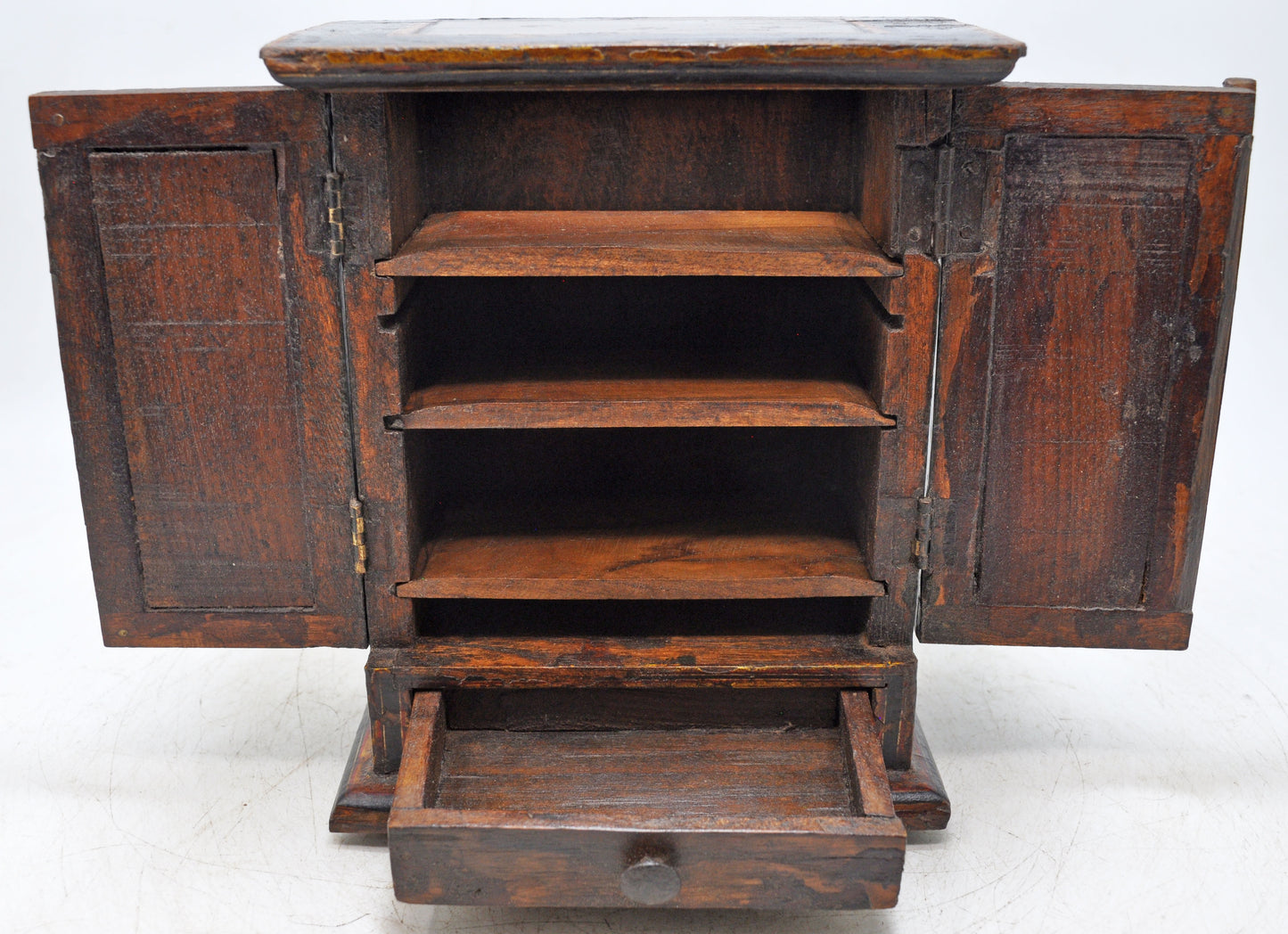 Vintage Wooden Cabinet Shaped Jewelery Box Original Old Hand Crafted Fine Painting