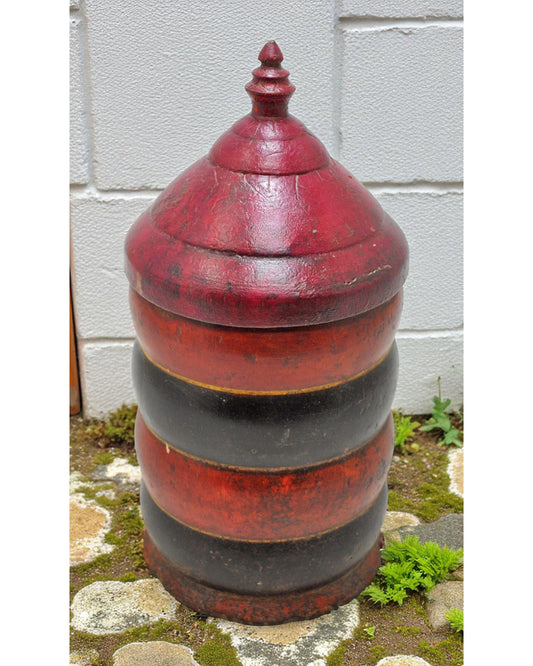 Antique Wooden Lacquer Painted Kum Kum Powder Tika Box Original Old Hand Carved
