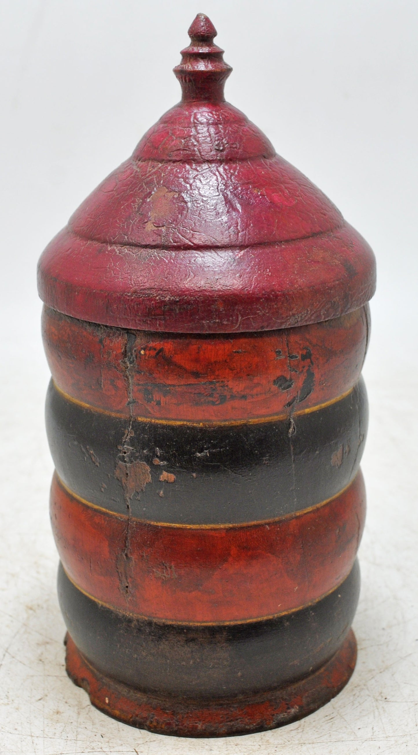 Antique Wooden Lacquer Painted Kum Kum Powder Tika Box Original Old Hand Carved