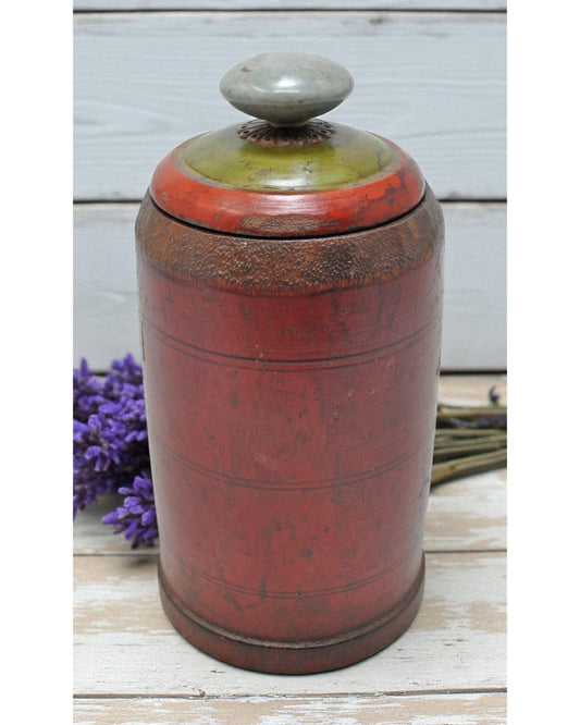 Antique Wooden Lacquer Painted Kum Kum Powder Tika Box Original Old Hand Carved