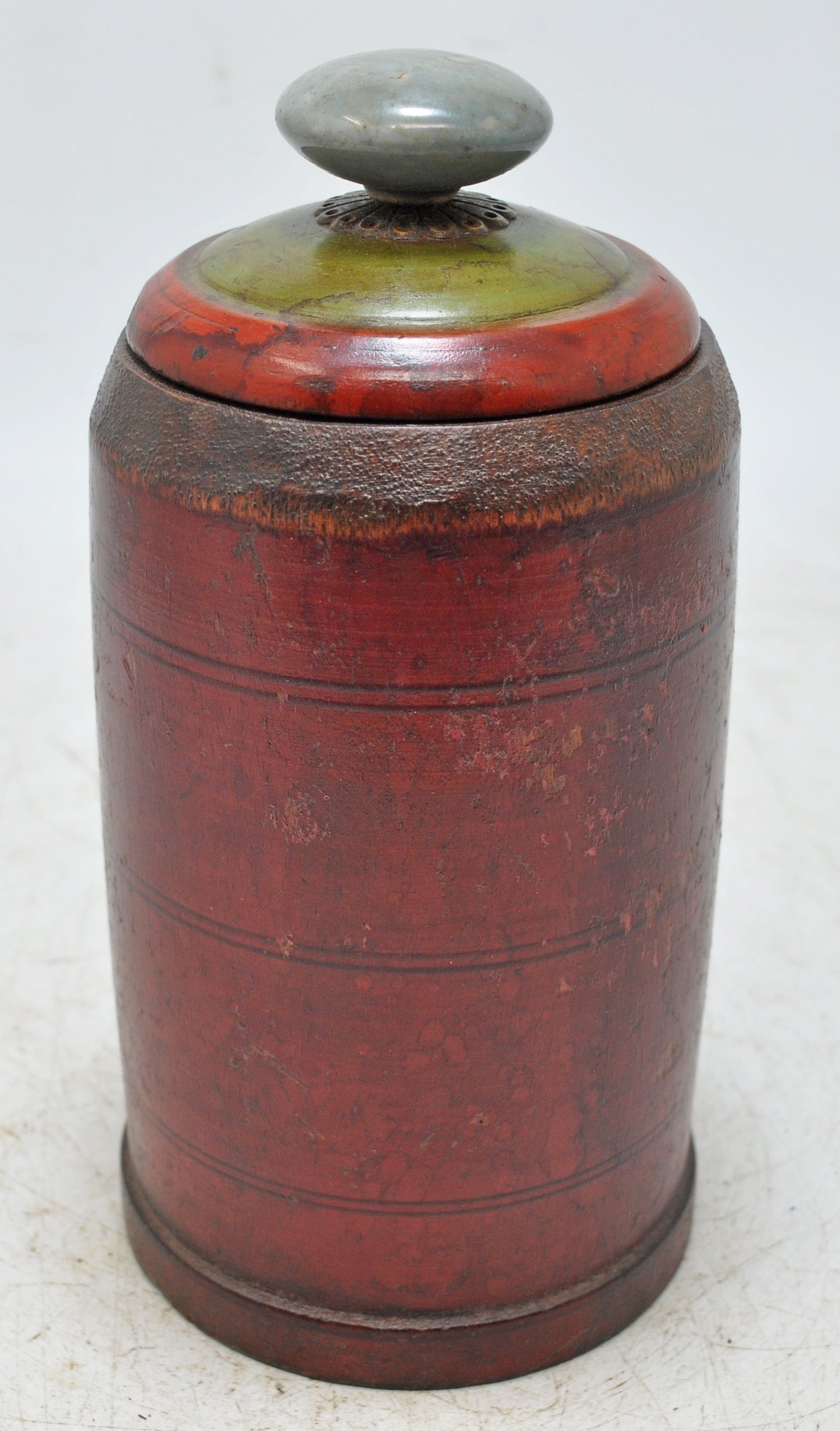 Antique Wooden Lacquer Painted Kum Kum Powder Tika Box Original Old Hand Carved