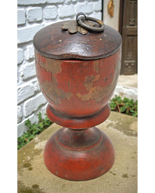 Antique Wooden Lacquer Painted Kum Kum Powder Tika Box Original Old Hand Carved