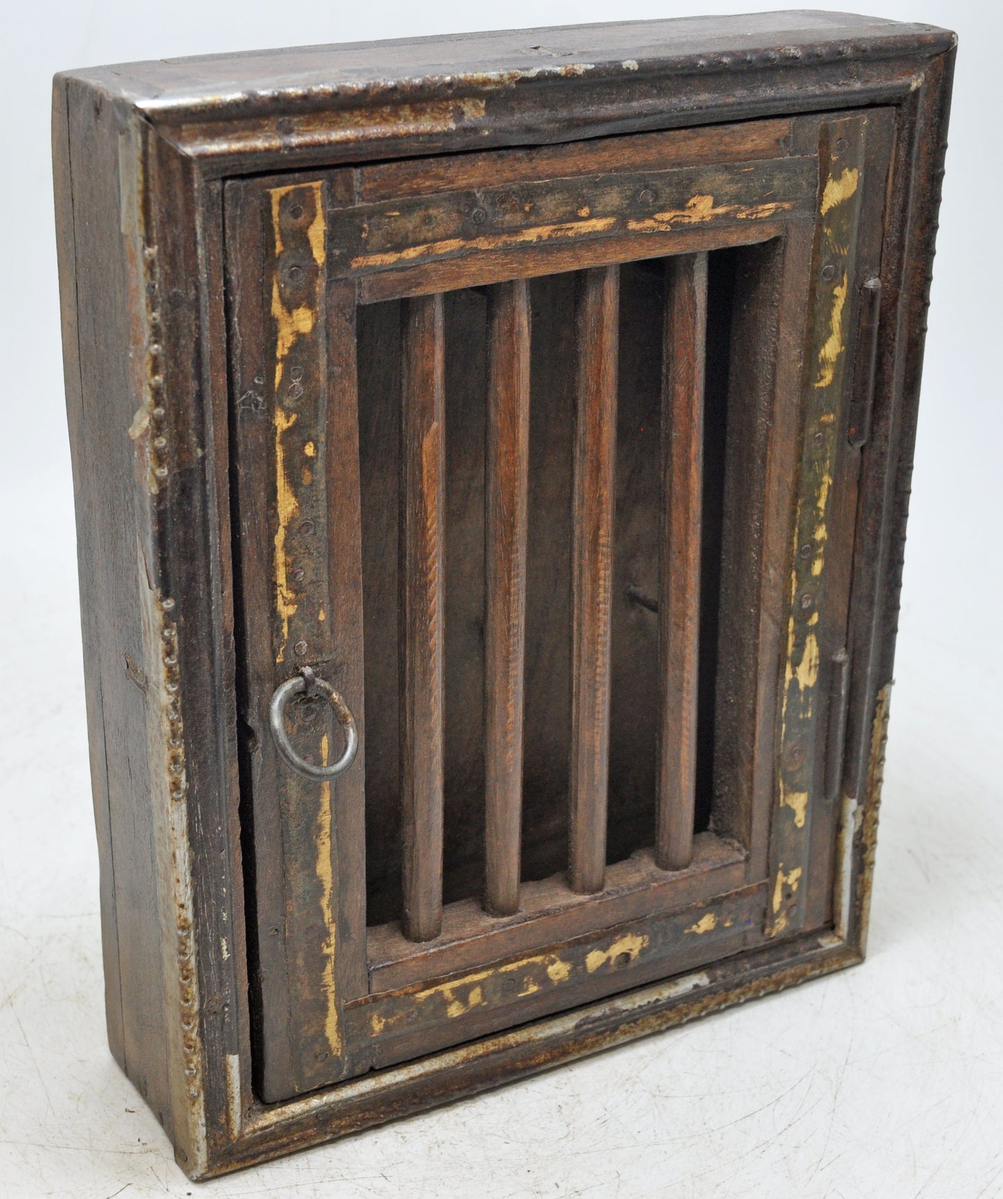 Vintage Wooden Wall Hanging Key Box Original Old Hand Crafted Brass Fitted