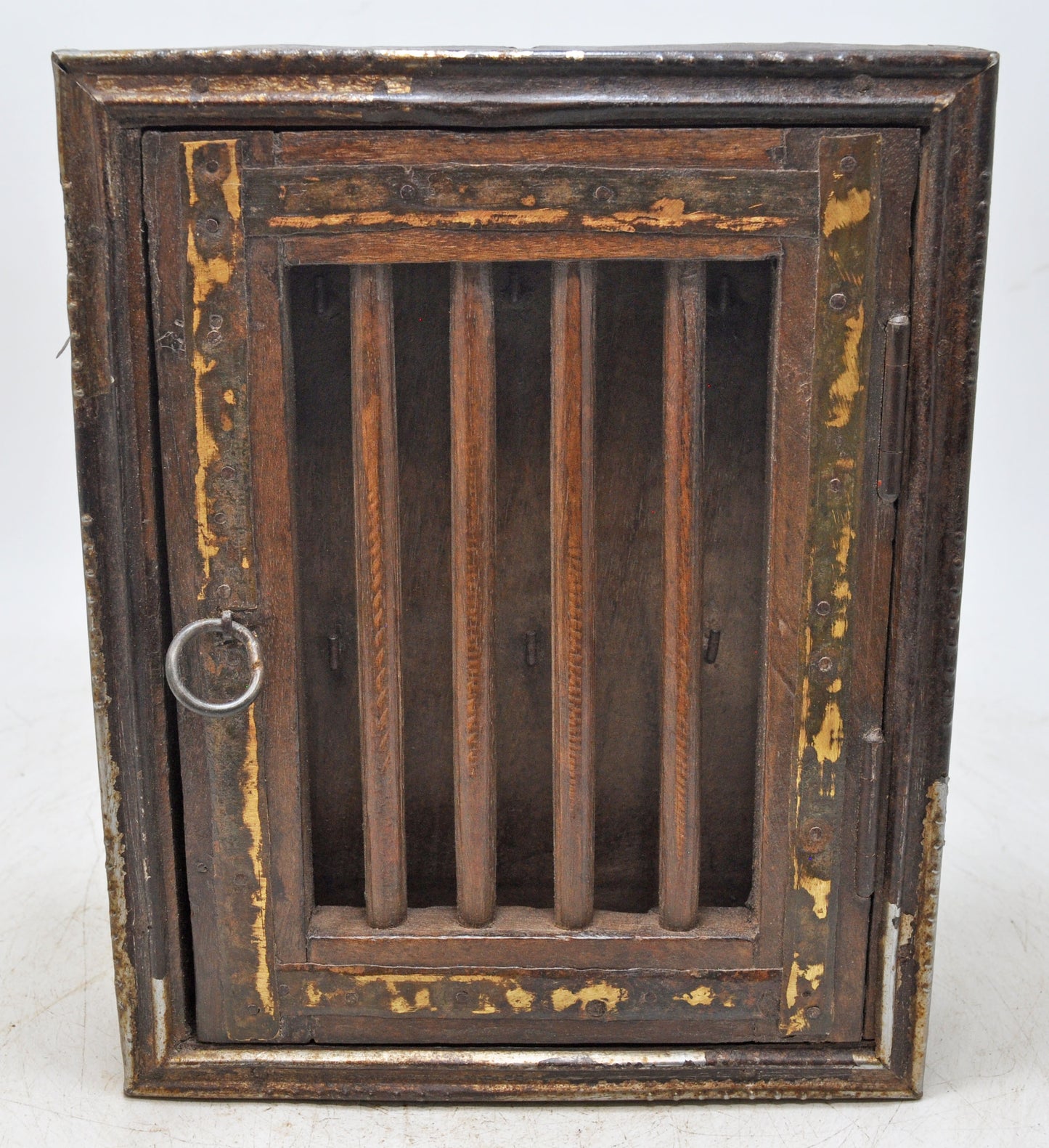 Vintage Wooden Wall Hanging Key Box Original Old Hand Crafted Brass Fitted