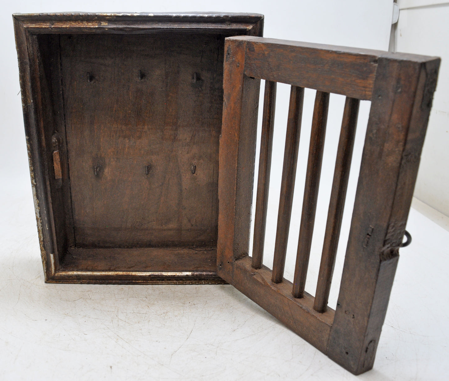 Vintage Wooden Wall Hanging Key Box Original Old Hand Crafted Brass Fitted