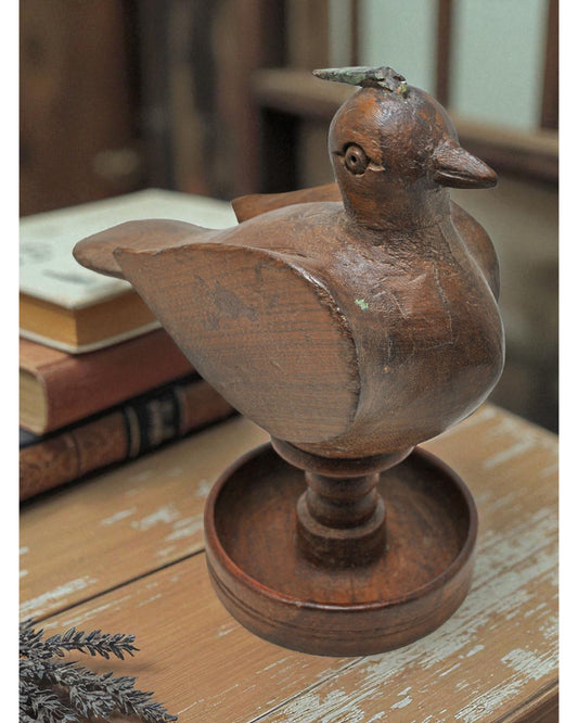Vintage Wooden Bird Figurine Original Old Hand Carved