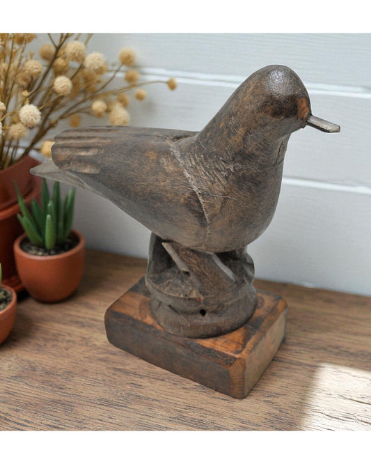 Vintage Wooden Bird Figurine Original Old Hand Carved