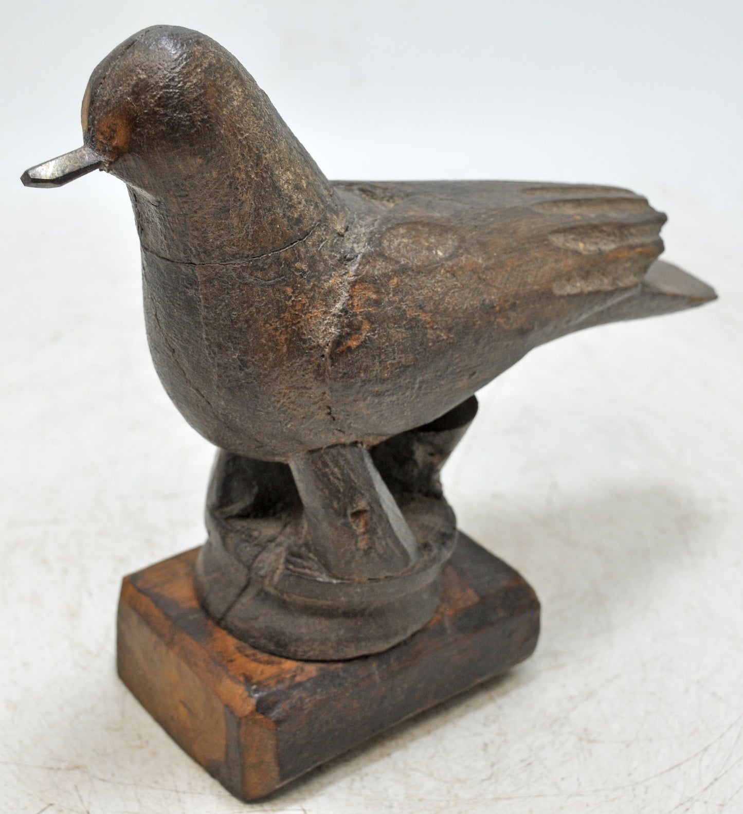 Vintage Wooden Bird Figurine Original Old Hand Carved