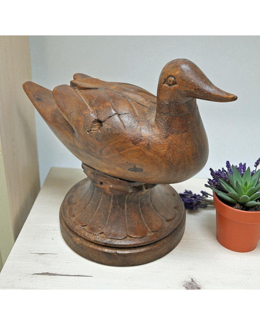 Vintage Wooden Bird Figurine Original Old Hand Carved