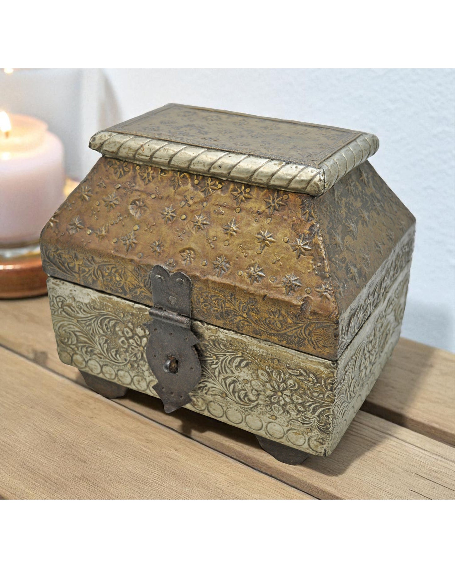 Vintage Wooden Dome Shaped Storage Box Original Old Fine Brass Fitted