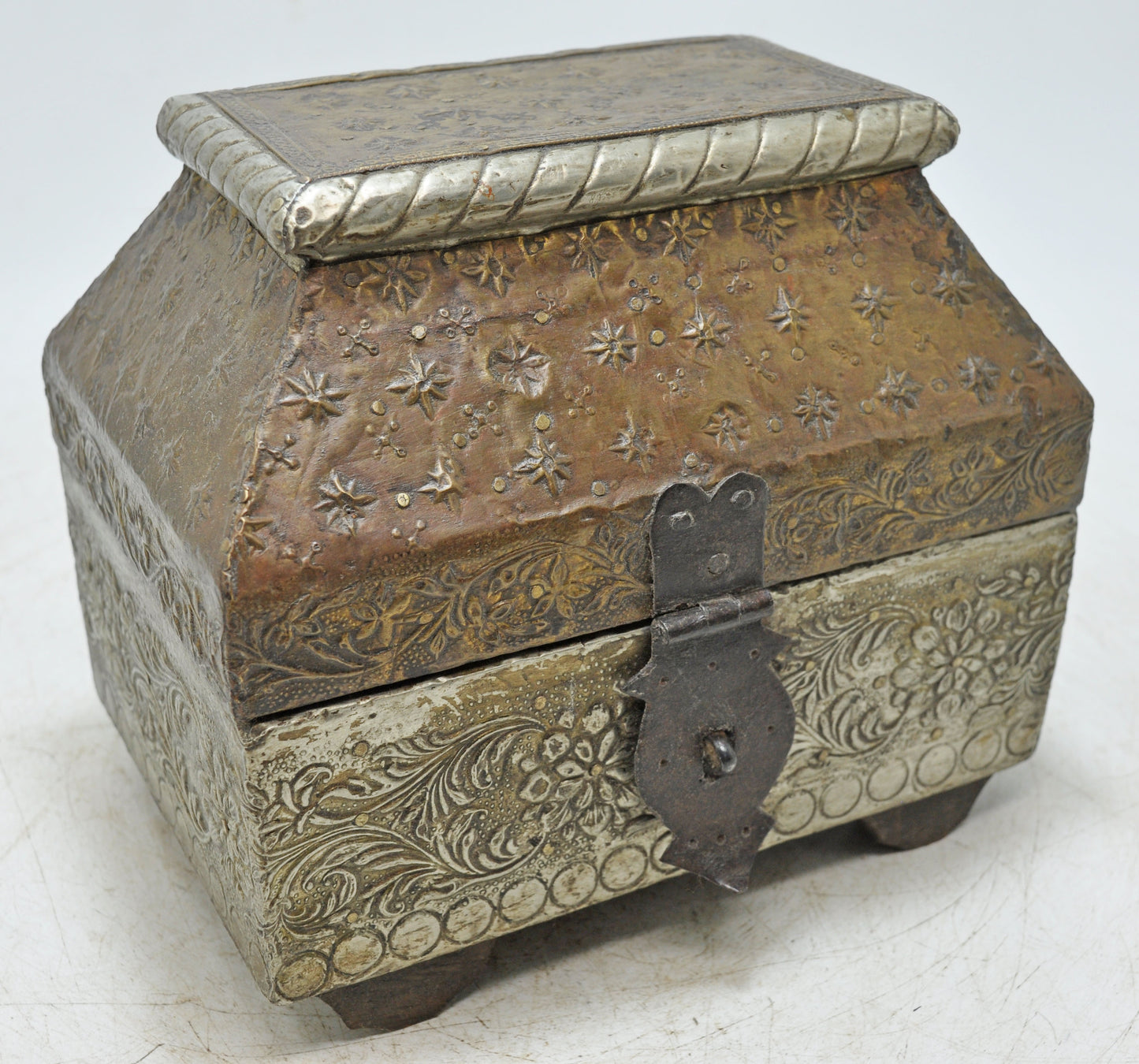 Vintage Wooden Dome Shaped Storage Box Original Old Fine Brass Fitted