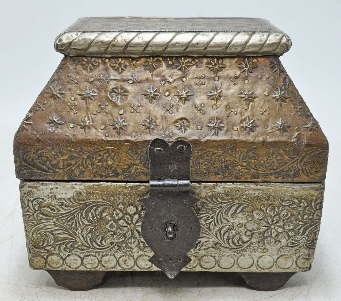 Vintage Wooden Dome Shaped Storage Box Original Old Fine Brass Fitted