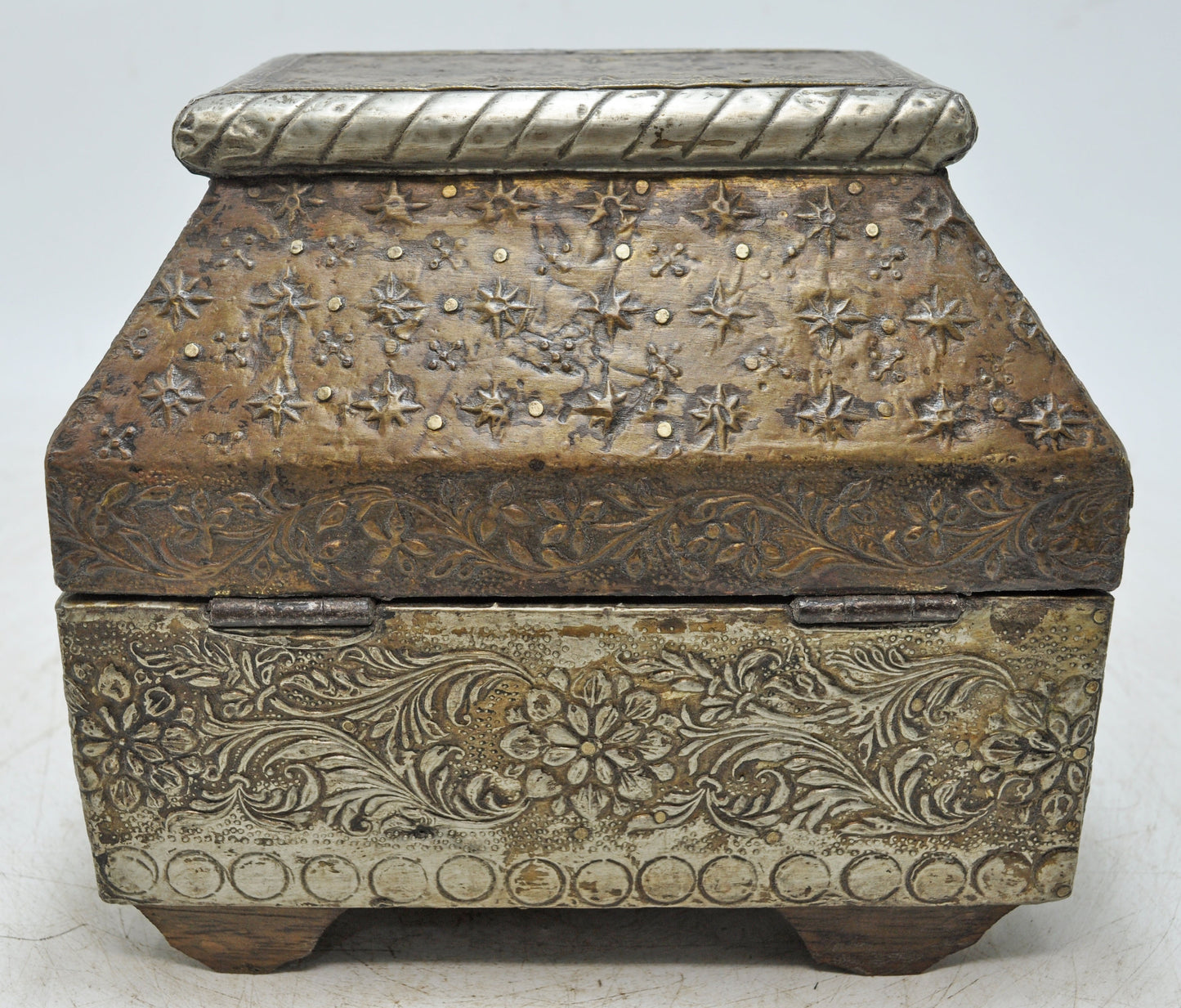 Vintage Wooden Dome Shaped Storage Box Original Old Fine Brass Fitted