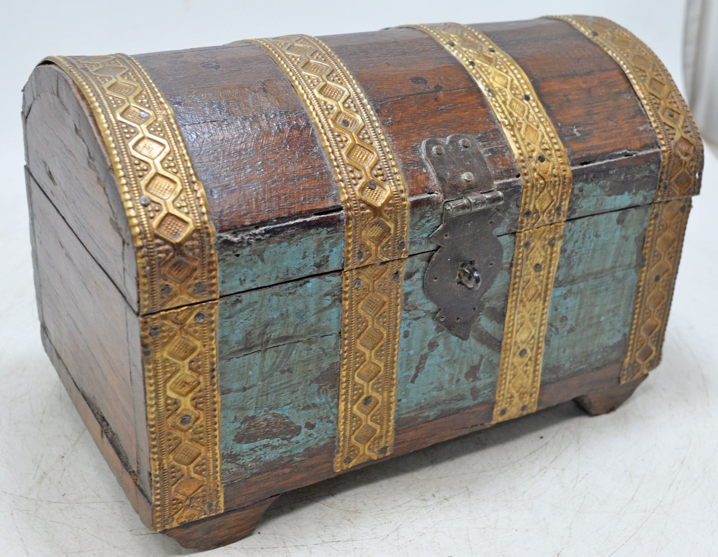 Antique Wooden Half Round Shaped Storage Chest Box Original Old Brass Fitted