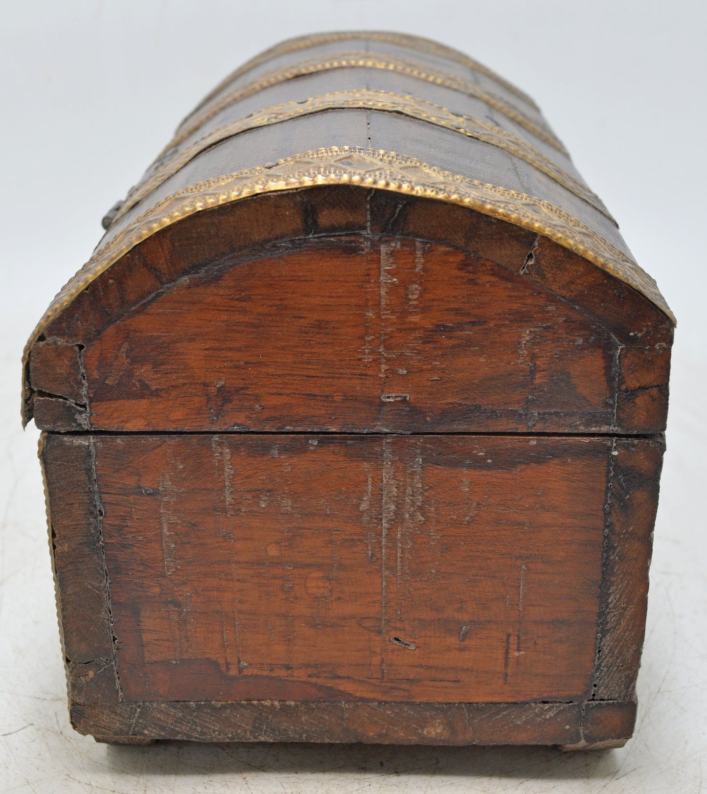 Antique Wooden Half Round Shaped Storage Chest Box Original Old Brass Fitted