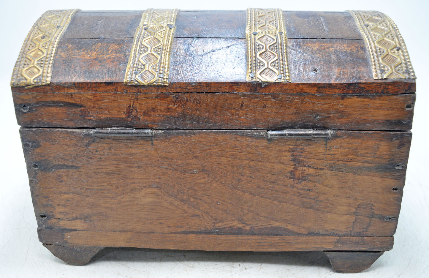 Antique Wooden Half Round Shaped Storage Chest Box Original Old Brass Fitted